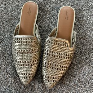 Gold, woven Mules